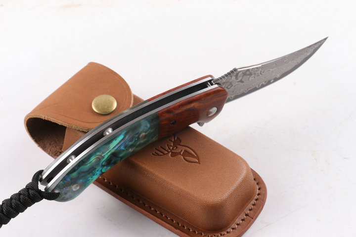 Mild Deer VG10 Damascus steel Abalone folding knife UD404895
